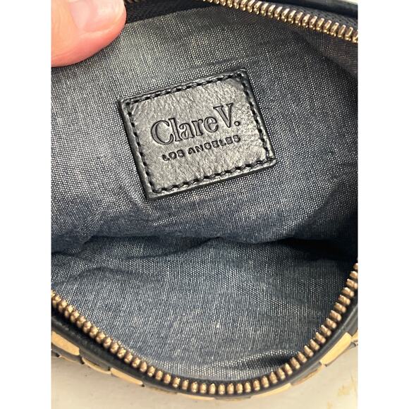 Clare V Los Angeles Petit Moyen Black Cream Woven Checkered Leather Bag Handbag - Picture 5 of 5